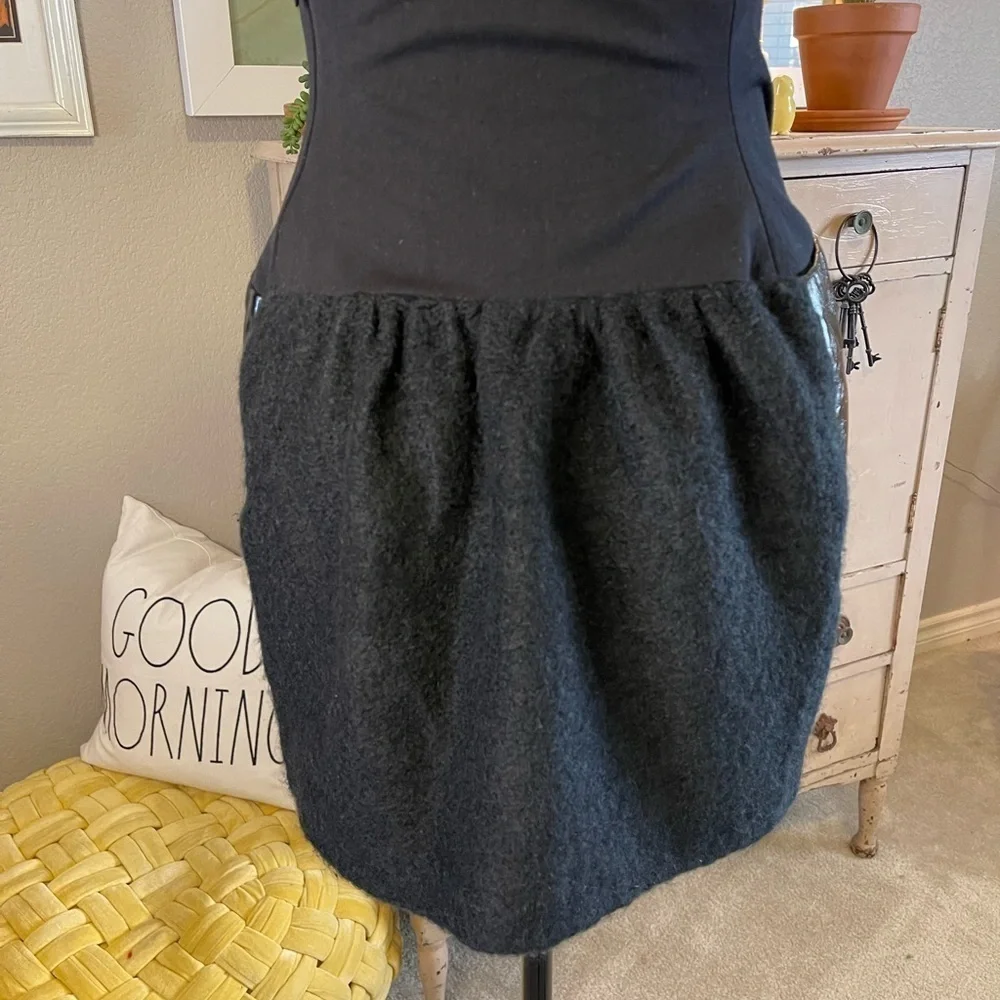 Tsumori Chisato Skirt Sz 2 Studded Black Wool Mohair Vegan Leather Mini Designer